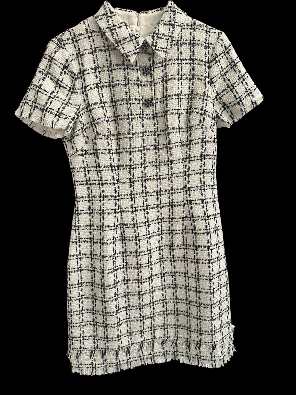 Classic White and Black Check Tweed Dress